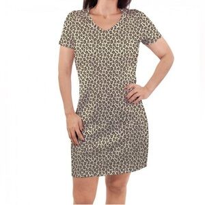 Women’s Touched By Nature Chic Leopard Print V-Neck Stretch Organic Cotton Dress